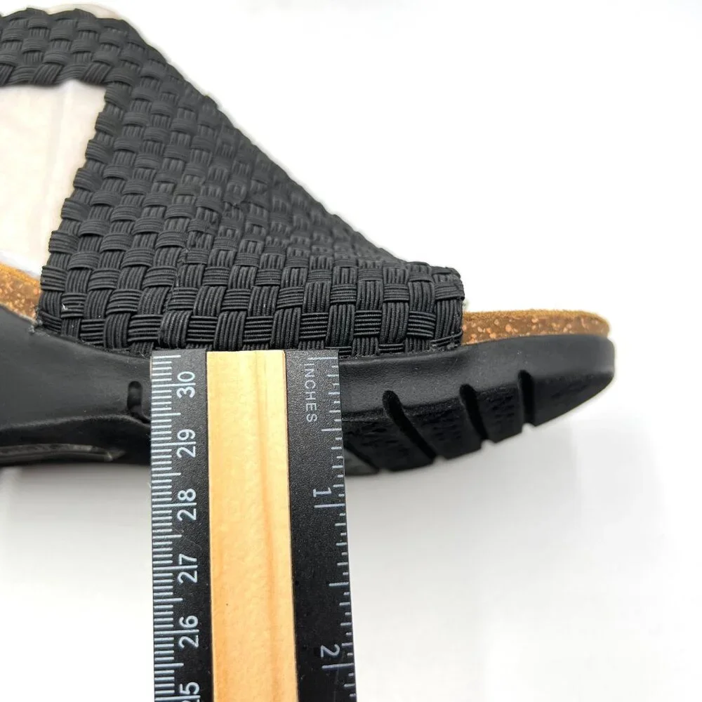 Comfortiva Womens Size‎ 6.5 Black Leather Textile Woven Wedges Sandals Shoes